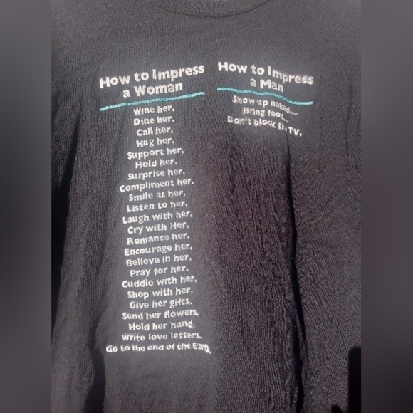 Men's How to Impress a Woman vs. How to Impress a Woman Black T Shirt Size XL - Picture 2 of 3